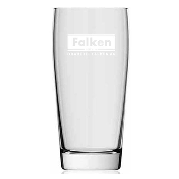 Schlichtes Bierglas mit graviertem Falken-Logo