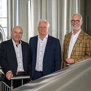 Bild des Verwaltungsrates mit Felix Meier, Ronald Forster und Markus Höfler im Sudhaus der Brauerei Falken
